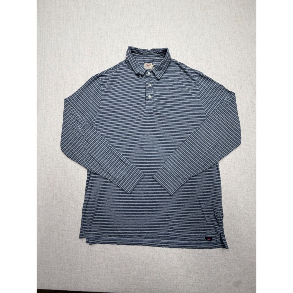 Faherty Brand Mens XL Blue Grey Striped Cotton Modal Long Sleeve Polo Shirt